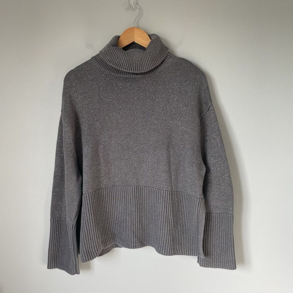 GAP Cowl Neck Knit Sweater Gray Shimmery Cotton Blend Women's Size XS